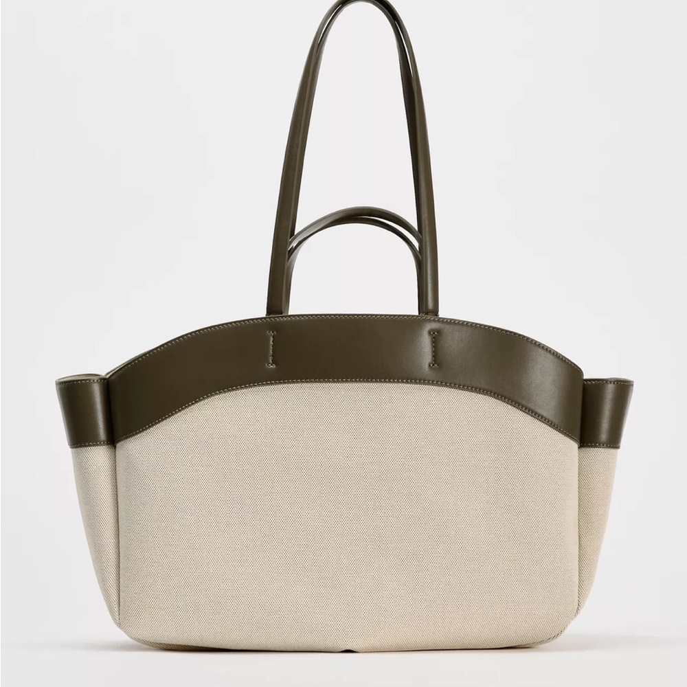 Zara combination tote bag Olive and Cream Tote Bag